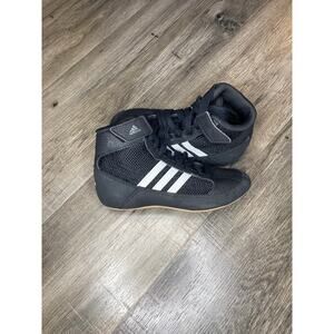 Adidas HVC 2 Wrestling Shoe Youth size 11 Lace Up Strap EUC Black White Stripws